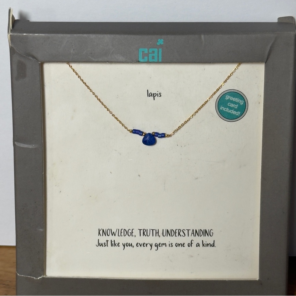 NEW Lapis Lazuli Necklace Gold Tone Chain – Meaningful Gift Card Included